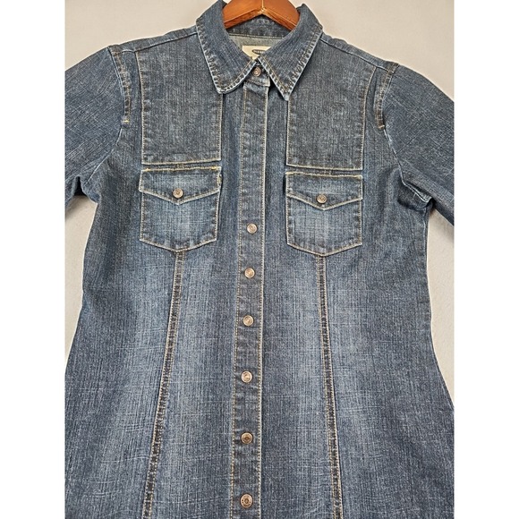 OLD NAVY Denim Full Front Snap Dress Women's Size 8 Pocket 3/4 Sleeve Vintage - Picture 4 of 11